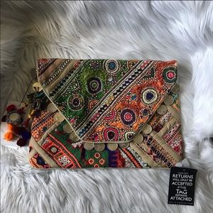 ANTIK BATIK Banjo Embellished Clutch Multi Green